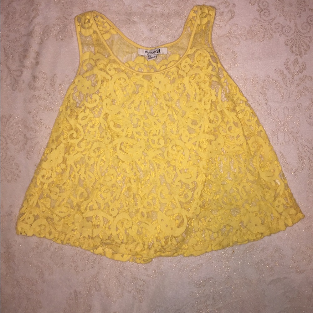 Yellow lace crop top